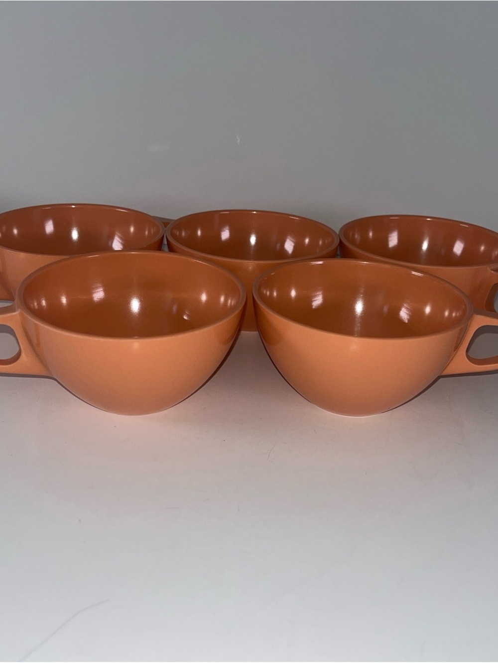 Vtg Sun Valley Melmac Cups Set of 5 Coral Peach Orange Mid Century Modern Atomic
